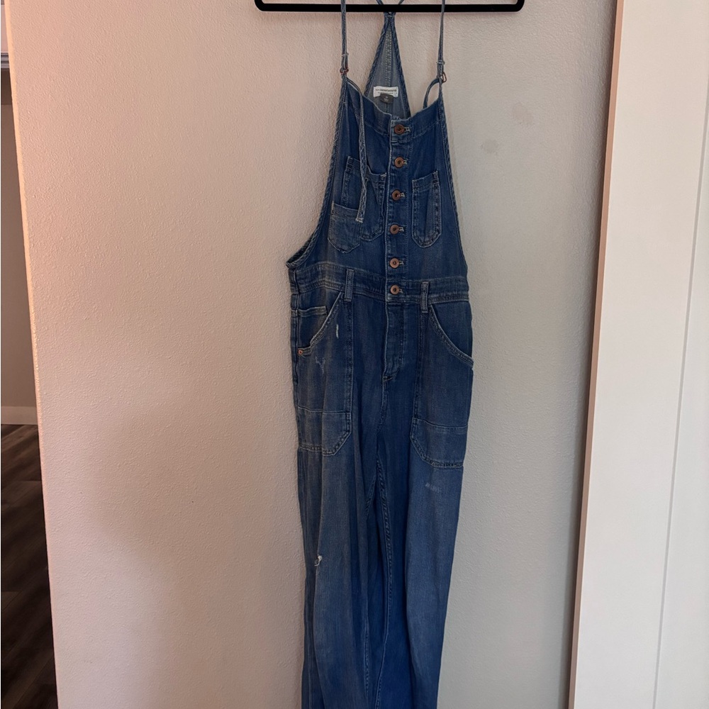 Anthropologie Indigo Denim Button-Front Utility Overalls Jumpsuit